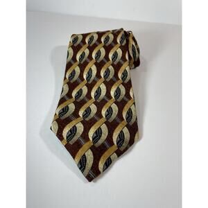 Robert Talbot Studio Burgandy Gold Geometric 100% Silk Tie Hand Sewn Made in USA